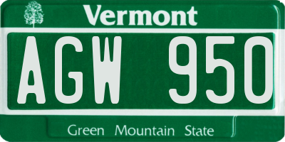 VT license plate AGW950