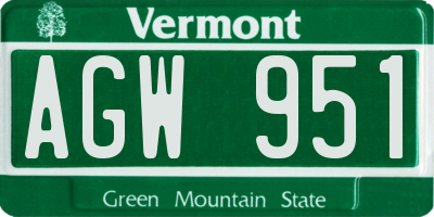 VT license plate AGW951