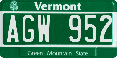 VT license plate AGW952