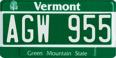 VT license plate AGW955
