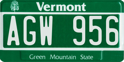 VT license plate AGW956
