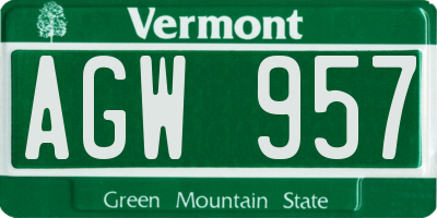 VT license plate AGW957