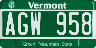 VT license plate AGW958