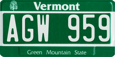 VT license plate AGW959
