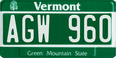 VT license plate AGW960
