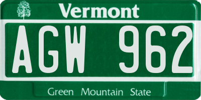 VT license plate AGW962