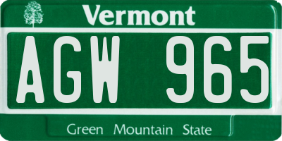 VT license plate AGW965