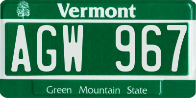 VT license plate AGW967