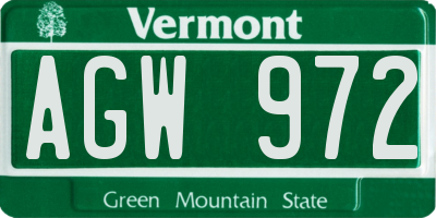 VT license plate AGW972