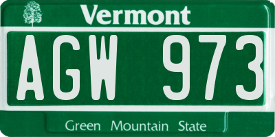 VT license plate AGW973