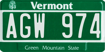 VT license plate AGW974