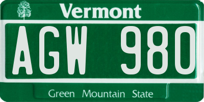 VT license plate AGW980