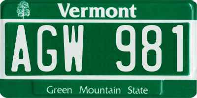 VT license plate AGW981