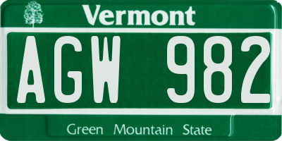 VT license plate AGW982