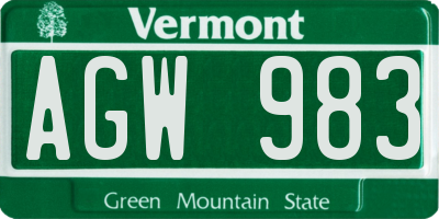VT license plate AGW983