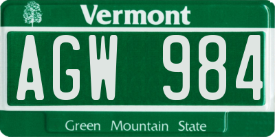 VT license plate AGW984