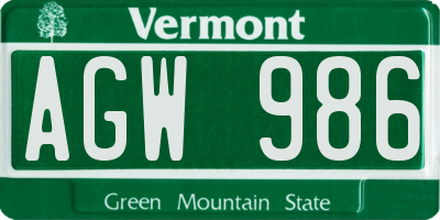 VT license plate AGW986