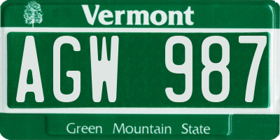 VT license plate AGW987