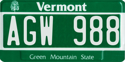 VT license plate AGW988