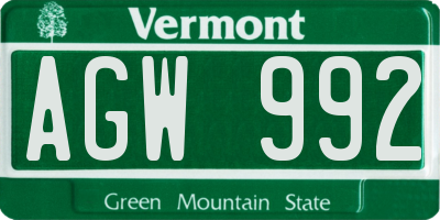 VT license plate AGW992