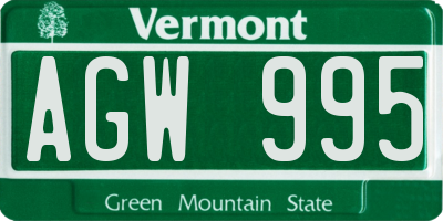 VT license plate AGW995