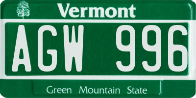 VT license plate AGW996