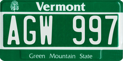 VT license plate AGW997