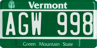 VT license plate AGW998