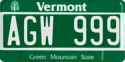 VT license plate AGW999