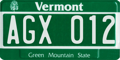 VT license plate AGX012