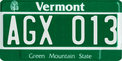 VT license plate AGX013