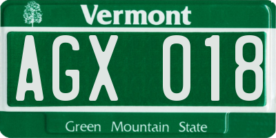 VT license plate AGX018