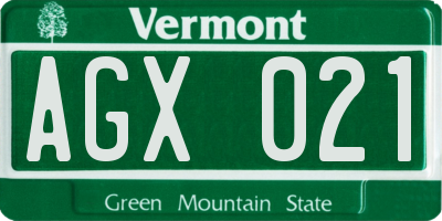 VT license plate AGX021