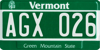 VT license plate AGX026