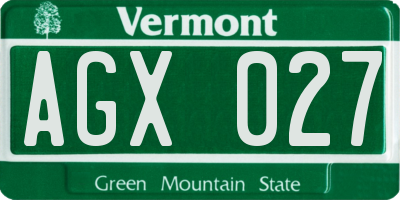 VT license plate AGX027