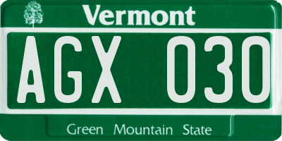 VT license plate AGX030