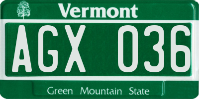 VT license plate AGX036