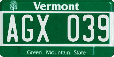 VT license plate AGX039