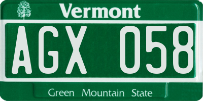 VT license plate AGX058