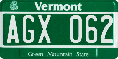 VT license plate AGX062