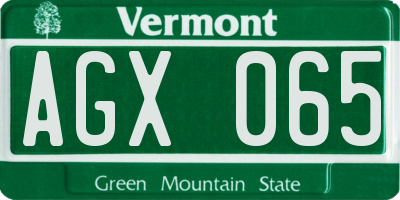 VT license plate AGX065
