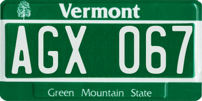 VT license plate AGX067