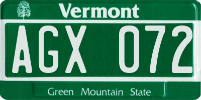 VT license plate AGX072