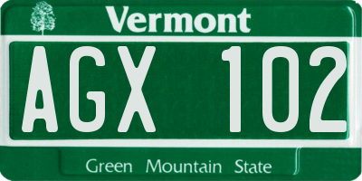 VT license plate AGX102