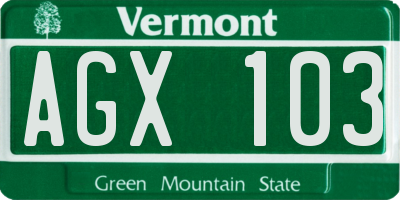 VT license plate AGX103