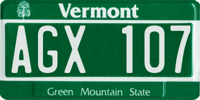 VT license plate AGX107