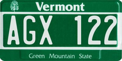 VT license plate AGX122