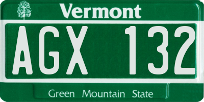 VT license plate AGX132