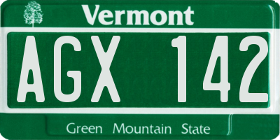 VT license plate AGX142