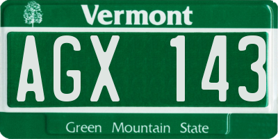 VT license plate AGX143